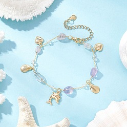 Аметист Браслеты из натуральных аметистов для женщин, дельфин 304 браслеты с подвесками из нержавеющей стали, 7-1/4 дюйм (18.3 см)