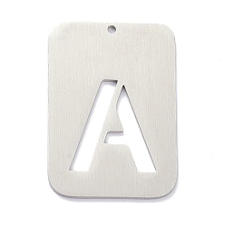 Letter A Anlaufgeschützt 304 Anhänger aus Edelstahl, Rechteck mit Alphabet, hohl, letter.a, 32x22x1 mm, Bohrung: 1.5 mm