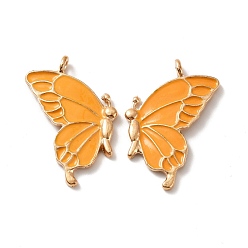 Оранжевый Подвески из эмали и сплава, золотые, бабочка, оранжевые, 32x17x2 мм, отверстие : 2 мм