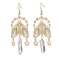 Золотой 304 серьги-подвески в виде насекомых из нержавеющей стали, с натуральным кварцевым резонатором, золотые, 68~72x26 мм