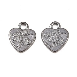 Черный Цвет Металла Сплавочные подвески тибетского стиля, без кадмия и без свинца, День святого Валентина, сердце с сделано с любовью, металлический черный , 12.2x10x1.8 мм, отверстие : 2 мм