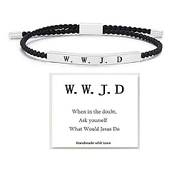 Нержавеющая Сталь Цвет 304 Браслеты из плетеных бусин из трубчатых бусин из нержавеющей стали, с хлопковым шнуром, плетеные браслеты с бумажной карточкой, цвет нержавеющей стали, 11-3/4 дюйм (30 см)