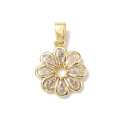 Цветок Латунные микро проложить кубического циркония подвески, без кадмия и без свинца, реальный 18 k позолоченный, цветок, 18.5x16x3 мм, отверстие : 2.5x6 мм