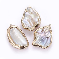 Golden Electroplate Natural Baroque Pearl Keshi Pearl Big Pendants, Cultured Freshwater Pearl, with Brass Findings, Nuggets, Golden, 37~58x27~42x12~14mm, Hole: 1.8mm