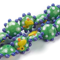 Green Handmade Lampwork Beads, Flower, Duck, Bumpy, Green, 21x19x10mm, Hole: 2mm, about 20pcs/strand, 12.60''(32cm)