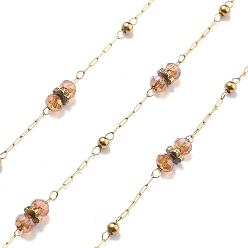 Легкий Лосось 304 цепи из нержавеющей стали, ионное покрытие (ip), со стеклянными бусинами, реальный 18 k позолоченный, пайки, светлый померанцевый, 2x1x0.2 мм, около 32.81 футов (10 м) / рулон