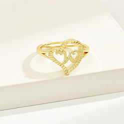 Letter W Латунные алфавитные регулируемые кольца для женщин, без кадмия, без никеля и без свинца, с сердцем, Буква W, 17 мм, размер США 6 1/4 (16.7 мм)