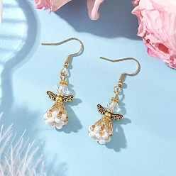 Прозрачный Серьги-подвески из стеклянных бусин ручной работы в виде ангела для женщин, 304 нержавеющей стали серьги крюков, античное золото , прозрачные, 44x14 мм