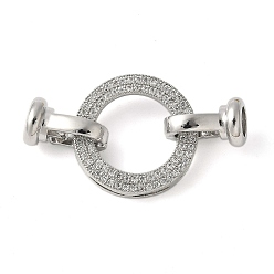 Платина Латунный паве из прозрачного кубического циркония с застежками, без свинца и без кадмия, долговечный, стойки покрытие, плоско-круглые, платина, 35 мм