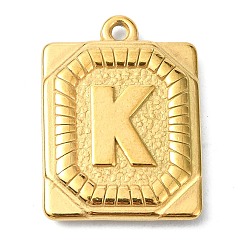 Letter K Ионное покрытие (ip) 304 подвески из нержавеющей стали, прямоугольник с подвеской в виде буквы, реальный 18 k позолоченный, Письмо K, 24.5x18x3 мм, отверстие : 1.8 мм