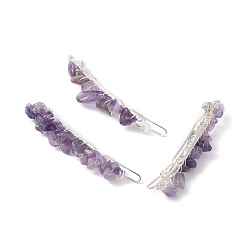 Аметист Заколки для волос из натурального аметиста, с железной фурнитурой, аксессуары для волос для женщины девушки, серебряные, 67.5~68x6~10x7 мм