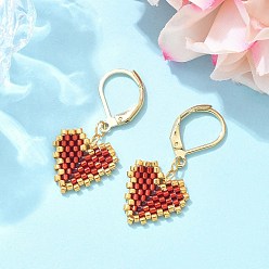 (123L) Белый крем непрозрачный блеск 304 женские серьги с рычагом из нержавеющей стали, с подвесками в форме сердца из плетеного стекла, золотые, огнеупорный кирпич, 34x15 мм