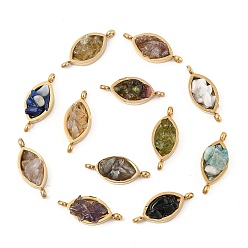 Настоящее золото 18K Натуральный смешанный драгоценный камень 304 подвески-коннекторы в виде конского глаза из нержавеющей стали, стойки покрытие, без кадмия и без свинца, долговечный, смешанные окрашенные и неокрашенные, реальный 18 k позолоченный, 18.5x7.5x5~7 мм, отверстие : 1.6 мм