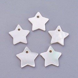 White Shell Pendants, Dyed, Star Charms, White, 12x2mm, Hole: 1.2mm