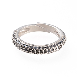 Черный Регулируемые кольца манжеты из латуни с микропаве и кубическим цирконием, открытые кольца, долговечный, платина, чёрные, Размер 5, 16 мм