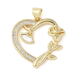 Real 18K Gold Plated Brass Micro Pave Clear Cubic Zirconia Pendants, Cadmium Free & Lead Free, with Shell, Heart, Real 18K Gold Plated, 23.5x24.5x4mm, Hole: 4x3.5mm