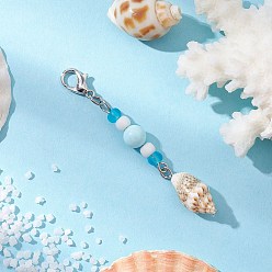 Другие Подвеска с подвеской из синтетической бирюзы и стеклянных бусин на морскую тематику, с карабин-лобстерами , раковина, 59.5 мм