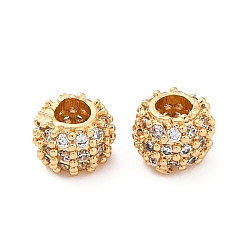 Настоящее золото 18K Латунные микропаве из прозрачного кубического циркония, без кадмия, без никеля и без свинца, колонка, реальный 18 k позолоченный, 6x5.5 мм, отверстие : 2.4 мм