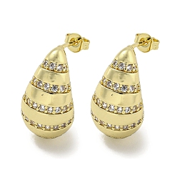 Doré  Boucles d'oreilles en laiton plaqué en forme de larme, micro pavé, zircone cubique, pour femmes, sans cadmium et sans plomb, plaqué longue durée, or, 22x12mm
