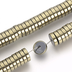 Chapado en Oro Ligero Galvanoplastia perlas de hematita sintéticas no magnéticas espaciadores hilos, perlas heishi, Disco redondo plano, chapado en oro de la luz, 6x2 mm, agujero: 1 mm, sobre 193 unidades / cadena, 15.7 pulgada