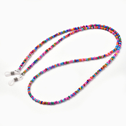 Colorful Eyeglasses Chains, Neck Strap for Eyeglasses, with Glass Seed Beads, Rubber Loop Ends and Brass Findings, Colorful, 30.9 inch(78.5cm), 3mm
