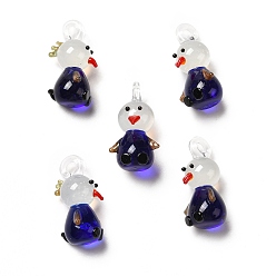 Bleu Moyen  Pendentifs au chalumeau faits à la main, charmes d'oiseaux, bleu moyen, 28~29x15~17x15~16mm, Trou: 2.5~3.5mm