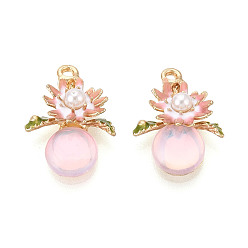 Pink Подвески из эмали, АБС-пластика, искусственного жемчуга и стекла с гальваническим покрытием., , золотые, без кадмия, без никеля и без свинца, розовые, 22.5~23.5x17x7 мм, отверстие : 1.8 мм