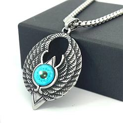 Нержавеющая Сталь Цвет Винтажные готические ожерелья из нержавеющей стали с подвеской в виде голубого глаза с крыльями для мужчин, цвет нержавеющей стали
