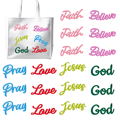 Разноцветный 6 шт. полиэстеровые нитки для вышивки, приклеиваемые утюгом/пришиваемые нашивки, термоклей, аппликации из ткани, слово, красочный, 62x104~157x1.5 мм, 6 шт / комплект.