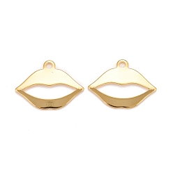 Real 24K Gold Plated 201 Stainless Steel Pendants, Lip, Real 24k Gold Plated, 13x17.5x1mm, Hole: 1.5mm