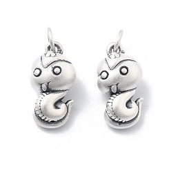 Античное Серебро Изысканные серебряные подвески, 3d змеиные амулеты, с перемычками и 999 штампом, античное серебро, 18x9.5x8.5 мм, отверстие : 4 мм