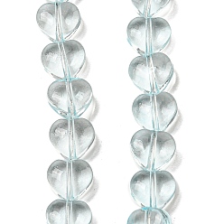 Pale Turquoise Baking Paint Transparent Glass Beads Strands, Heart, Pale Turquoise, 8x8x4.5mm, Hole: 0.8mm, about 99~100pcs/strand, 29.13~29.53 inch(74~75cm)