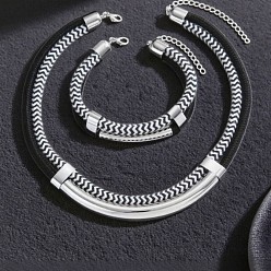 Платина Комплект из ожерелья и браслета из сплава полиэстера, черного и белого цвета., Модные украшения для женщин с золотистыми акцентами, регулируемые., платина, 16.54 дюйм (42 см)