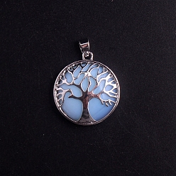 Opalite Opalite Pendants, Tree of Life Metal Charms, Platinum, 27x27x7mm