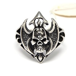 Античное Серебро Персонализированные 304 нержавеющей стали череп с широким диапазоном кольца для мужчин, Размер 7, чтобы размер 13, античное серебро, 17~23 мм