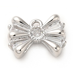 Платина Латунные микропаве прозрачные подвески с фианитом, бантом прелести, платина, 8.5x11.5x3 мм, отверстие : 1 мм