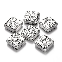 Antique Silver Carved Rhombus CCB Plastic Beads, Antique Silver, 20x21x6mm, Hole: 2mm
