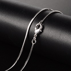 Платина Латуни ожерелья, плоская змеиная цепь, граненые, с застежкой омар, платина, 17 дюйм (43.1 см), 1 мм