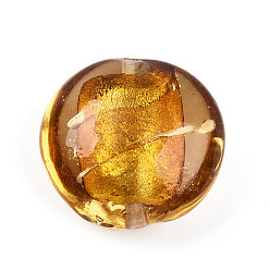 Золотистый Стеклянные бусины, с фольгой внутри, ручная работа, плоско-круглые, золотые, 19~21x10~12 мм, отверстие : 1~2 мм