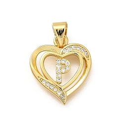 Letter P Стойка металлическая латунная микропрофилированная кубическая циркония подвески, долговечный, без свинца и без кадмия, реальный 18 k позолоченный, сердце с подвесками в виде букв, Письмо P, 17.5x15x2.5 мм, отверстие : 5x3 мм