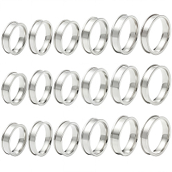 Нержавеющая Сталь Цвет 18 шт. 6 стили 201 нержавеющая сталь рифленые кольца для пальцев, кольцевой сердечник, для изготовления инкрустации, цвет нержавеющей стали, внутренний диаметр: 17~22 мм, 3 шт / стиль