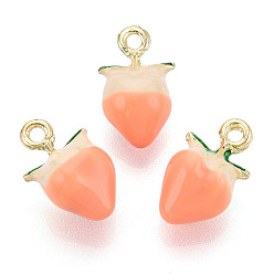 Легкий Лосось Подвески из эмали и сплава, персиковое очарование, золотой свет, стойки покрытие, без кадмия, без никеля и без свинца, светлый померанцевый, 16x9.6x7~8 мм, отверстие : 1.6~1.8 мм