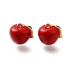 Яблоко Подвески из латуни с эмалью в стойку, без свинца и без кадмия, долговечный, реальный 18 k позолоченный, яблоко, 10.5x11.5x10 мм, отверстие : 1.2 мм