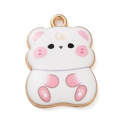 Бледно-Розовый Стойки обшивки сплава эмали подвески, золотые, хомяк очарование, розовый жемчуг, 23x17x3 мм, отверстие : 2 мм