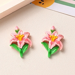 Pink Непрозрачные кабошоны из смолы, цветок, розовые, 35x24 мм