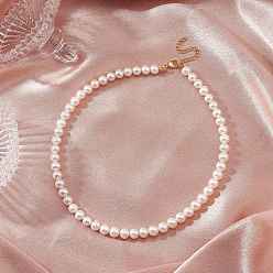 Золотой Ожерелья из натурального культивированного пресноводного жемчуга круглой формы, с 304 концевыми цепями из нержавеющей стали, цвет морской раковины, золотые, 15.83 дюйм (40.2 см)