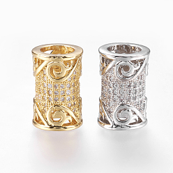 Mixed Color Brass Micro Pave Cubic Zirconia Beads, Column, Hollow, Mixed Color, 15x9.5mm, Hole: 6mm