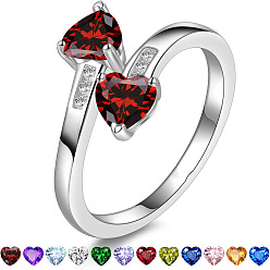 Темно-Красный Кольцо-манжета в форме сердца 304 из нержавеющей стали с кубическим цирконием, символизирующим камень рождения., июнь, цвет нержавеющей стали, темно-красный, размер США 6 (16.5 мм)