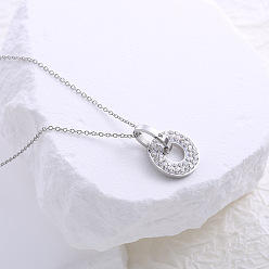 Нержавеющая Сталь Цвет Ожерелья с подвеской из двух колец из нержавеющей стали со стразами для женщин, цвет нержавеющей стали