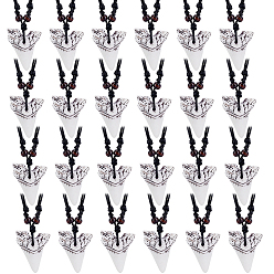 White 24Pcs Resin Tooth Shape Pendant Necklaces, with Wood Beads, White, 15.75~30.71 inch(40~78cm)